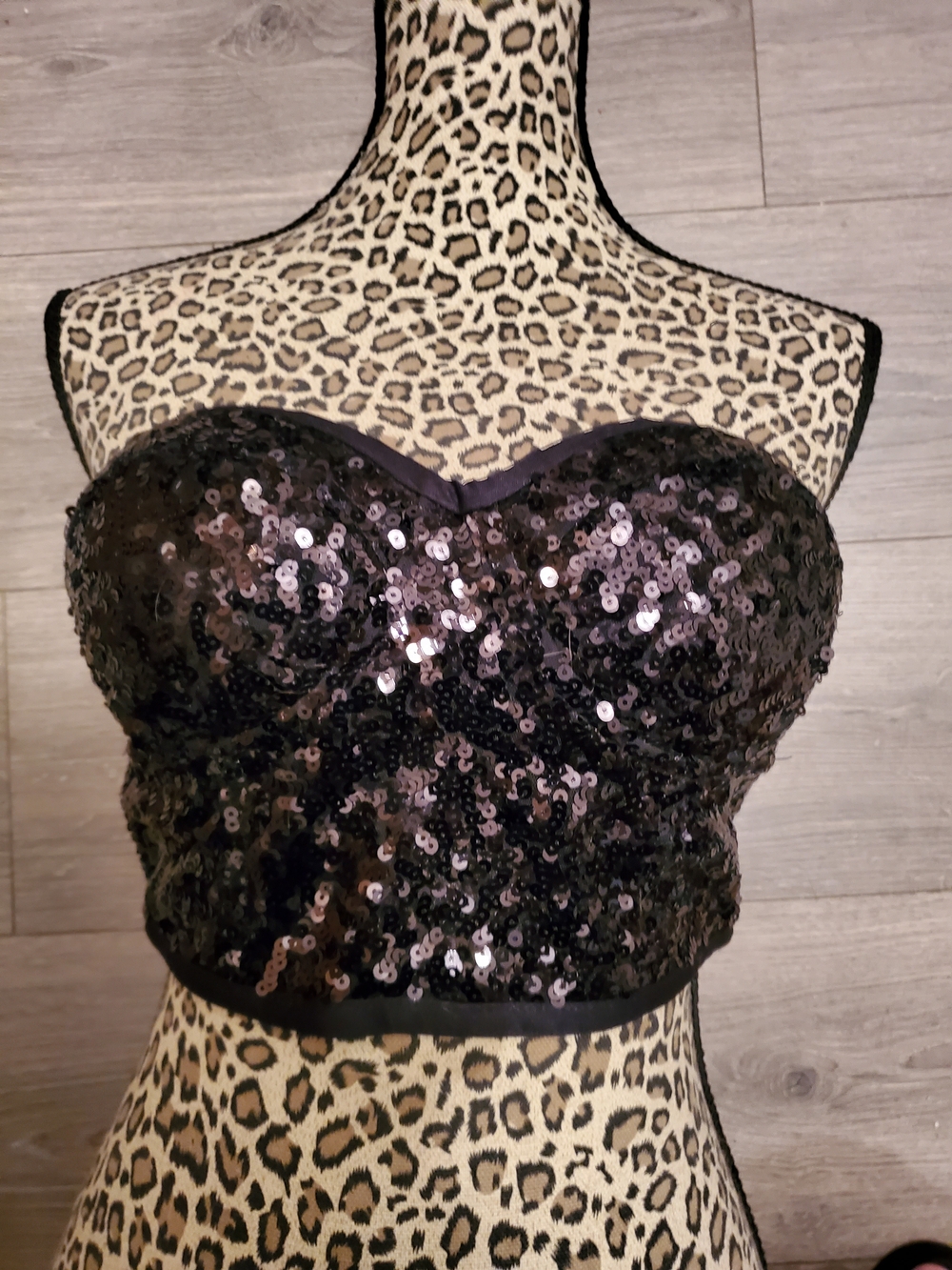 balera Black Iridescent Sequin Strapless Crop Tank